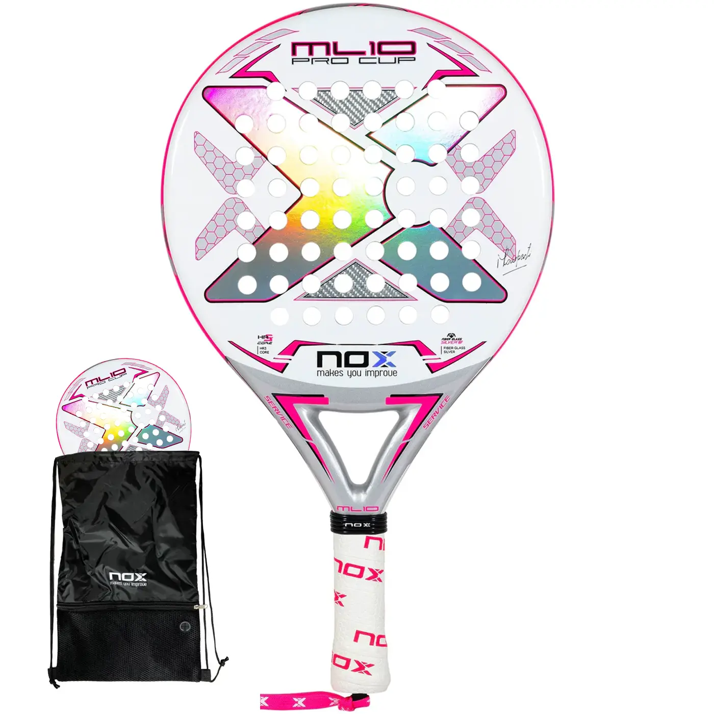 NOX ML10 PRO CUP Silver Padel Racket, racket with cover bag Image 1